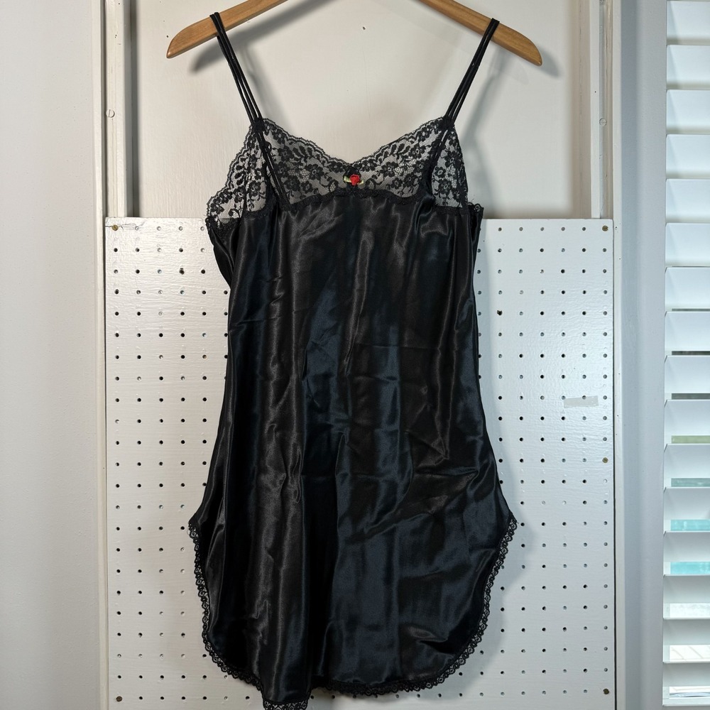 Victoria's Secret Lingerie Slip Dress Black Satin Lace Bust Babydoll Cami Small
